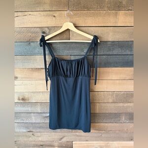 Black Ruched Babydoll Cami Top Tie Strap Flowy Tank Minimal ASOS Y2K